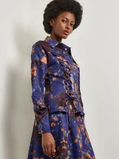 Structured Corset Laced Printed Woven Jacket