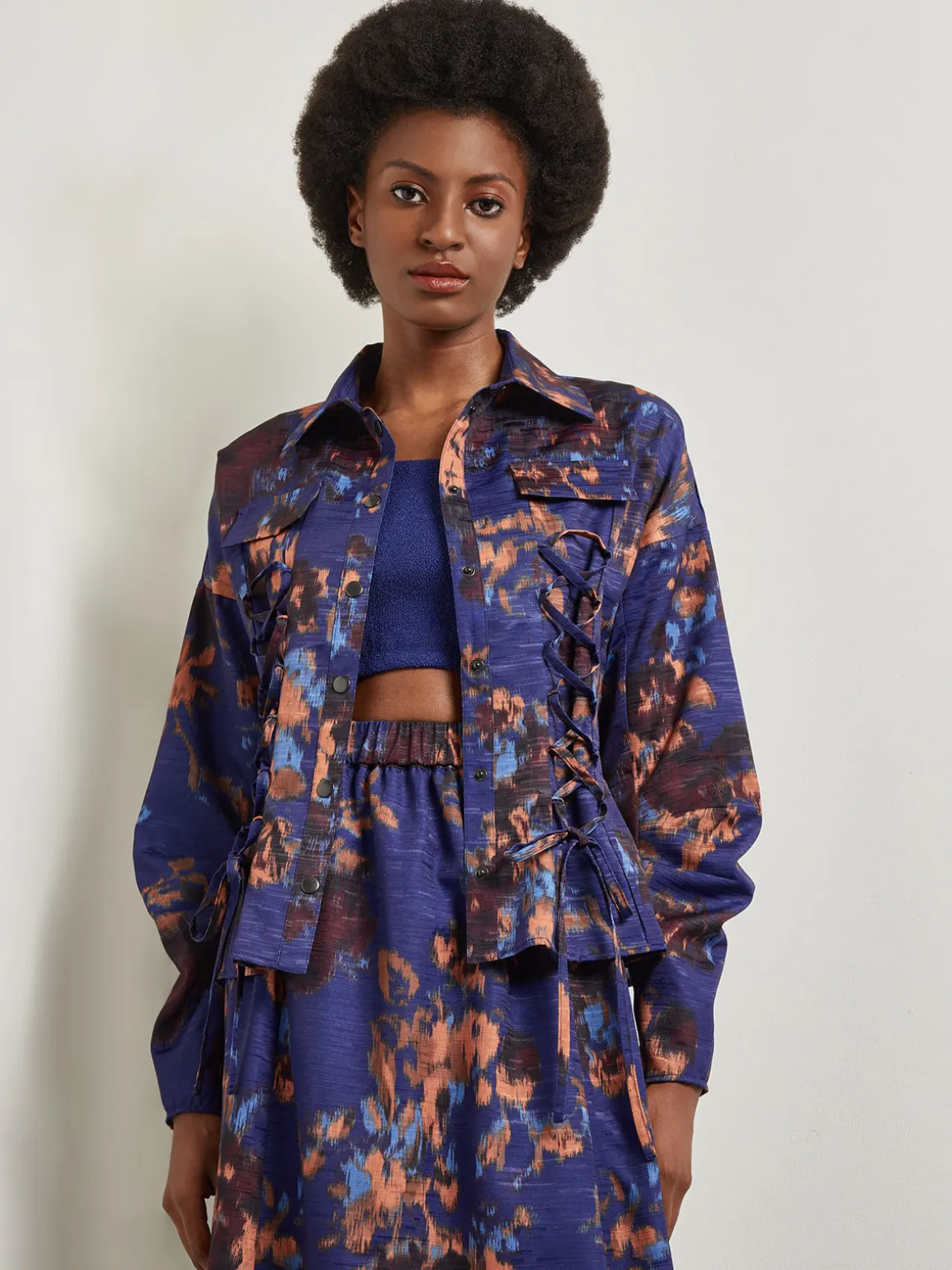Structured Corset Laced Printed Woven Jacket