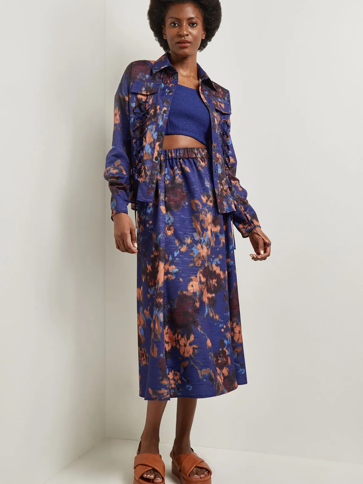 Structured Corset Laced Printed Woven Jacket