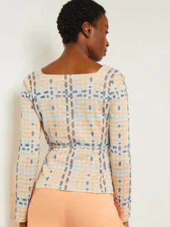 Sweetheart Neck Modern Fit Jacket - Plaid Jacquard Knit