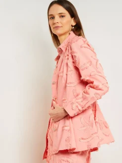 Tailored Fit Button Front Jacket - Belted Fringe Applique Cotton