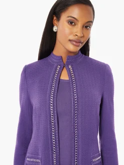 Tailored Fit Crocheted Chain Trim Textured Knit Jacket