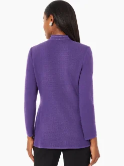 Tailored Fit Crocheted Chain Trim Textured Knit Jacket