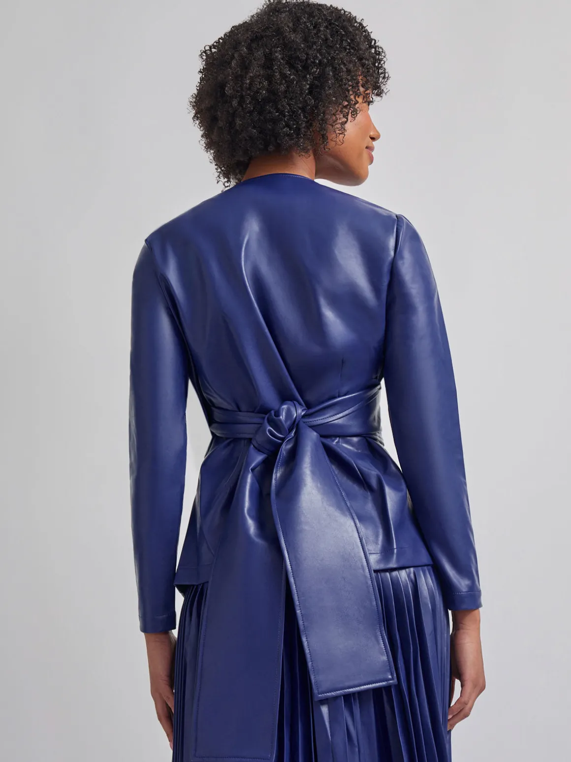 Tailored Fit Vegan Leather Tie Back Jacket