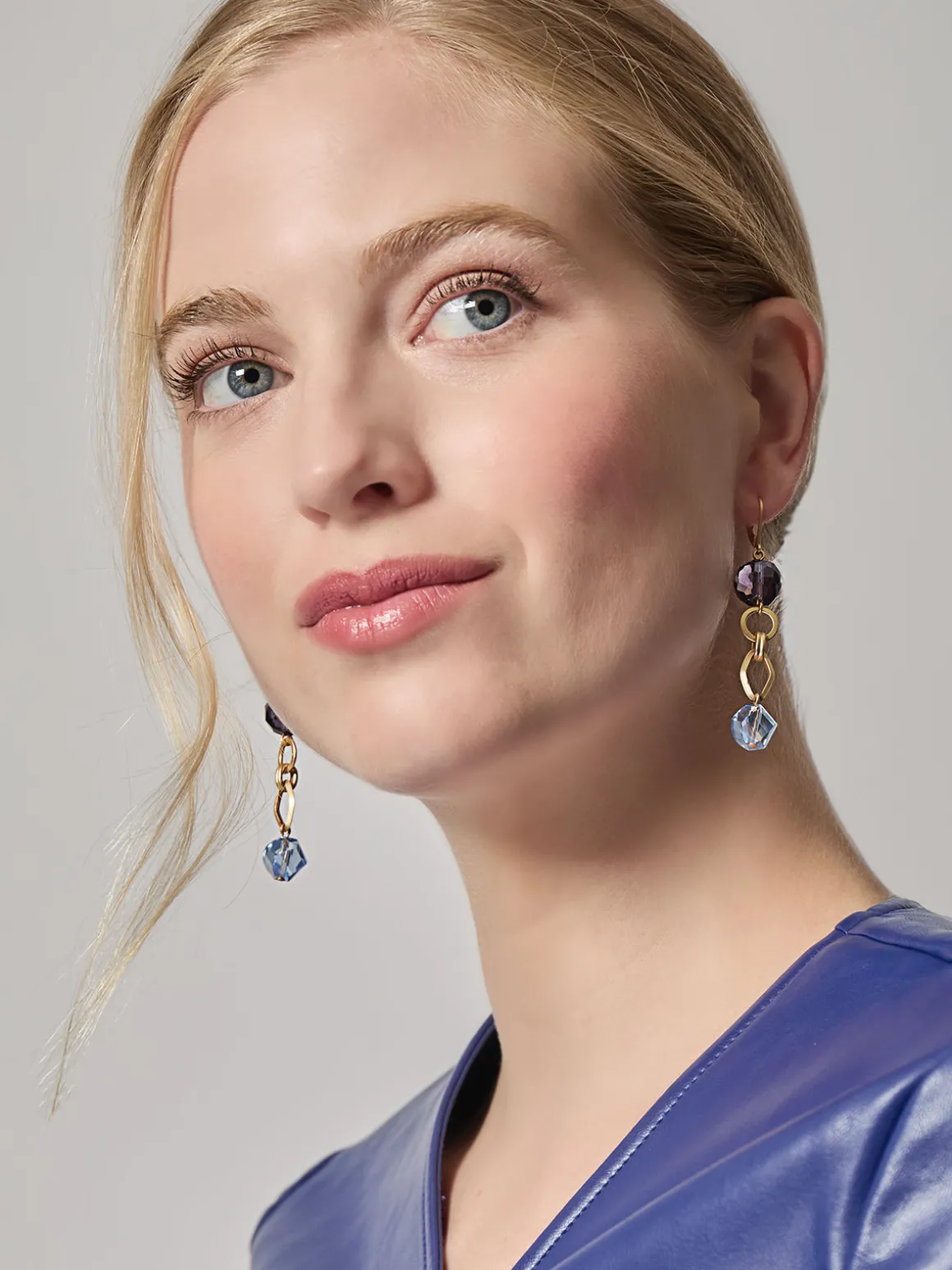 Tanzanite and Light Blue Crystal Earrings