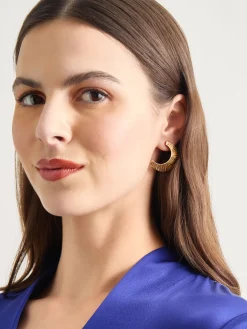 Textured Warm Gold Swoop Earrings