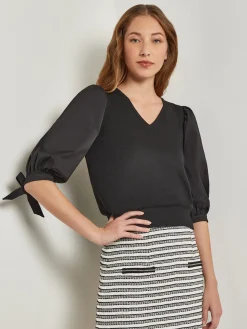 Tie-Detail Puff Sleeve Blouse - Mixed Media