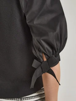Tie-Detail Puff Sleeve Blouse - Mixed Media
