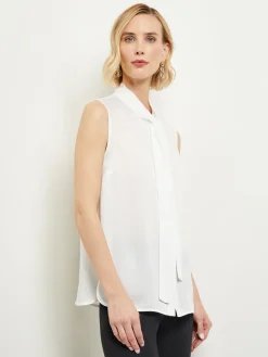 Tie-Neck Crepe de Chine Blouse
