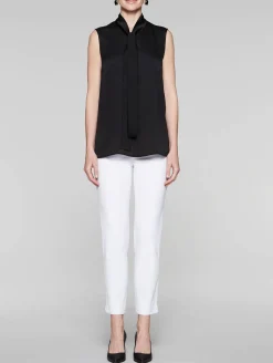 Tie-Neck Crepe de Chine Blouse