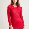 Tonal Patterned V-Neck Burnout Knit Top