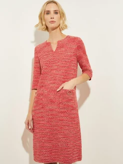 Tweed Knit Shift Dress with Pockets, Sunset Red