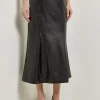Vegan Leather Front Pleat Trumpet Skirt