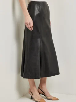 Vegan Leather Front Pleat Trumpet Skirt