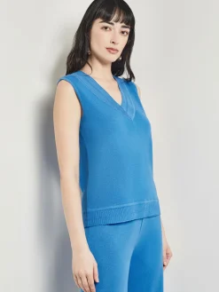 V-Neck Tank - Ribbed Detail Flat Knit