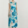 Watercolor Removable Shawl Collar Crepe Maxi Dress