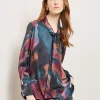 Watercolor Tie Neck Crepe de Chine Blouse