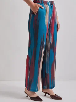 Zipper Fly Brushtroke Woven Wide Leg Pant