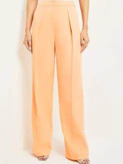 Zipper Fly Wide Leg Pants - Faux Cupro Silk