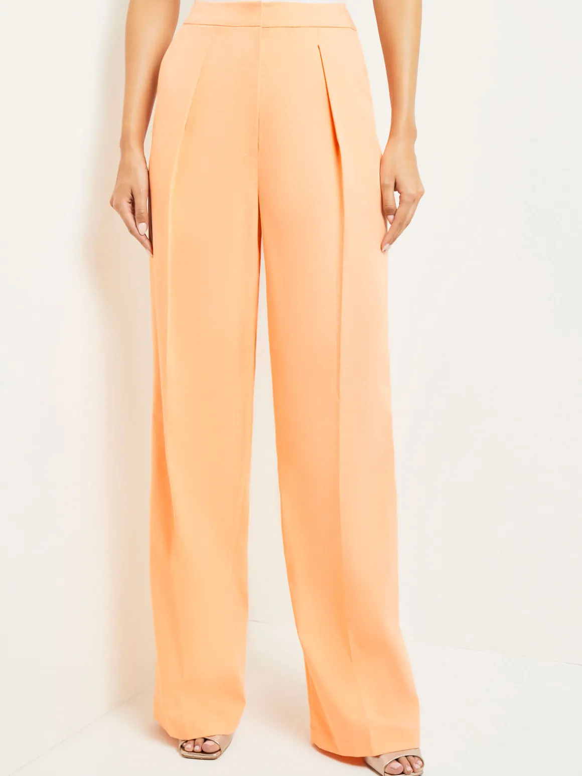 Zipper Fly Wide Leg Pants - Faux Cupro Silk